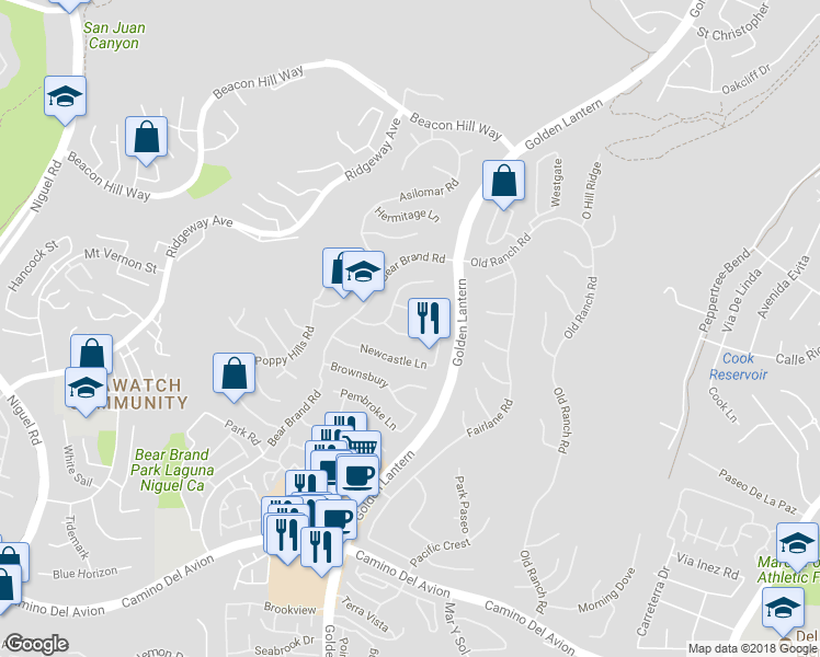 map of restaurants, bars, coffee shops, grocery stores, and more near 9 Gray Stone Way in Laguna Niguel