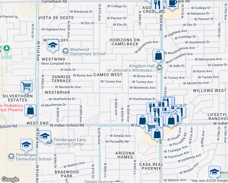 map of restaurants, bars, coffee shops, grocery stores, and more near 8622 West Glenrosa Avenue in Phoenix