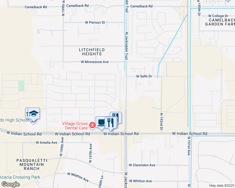 map of restaurants, bars, coffee shops, grocery stores, and more near 19609 West Montecito Avenue in Litchfield Park