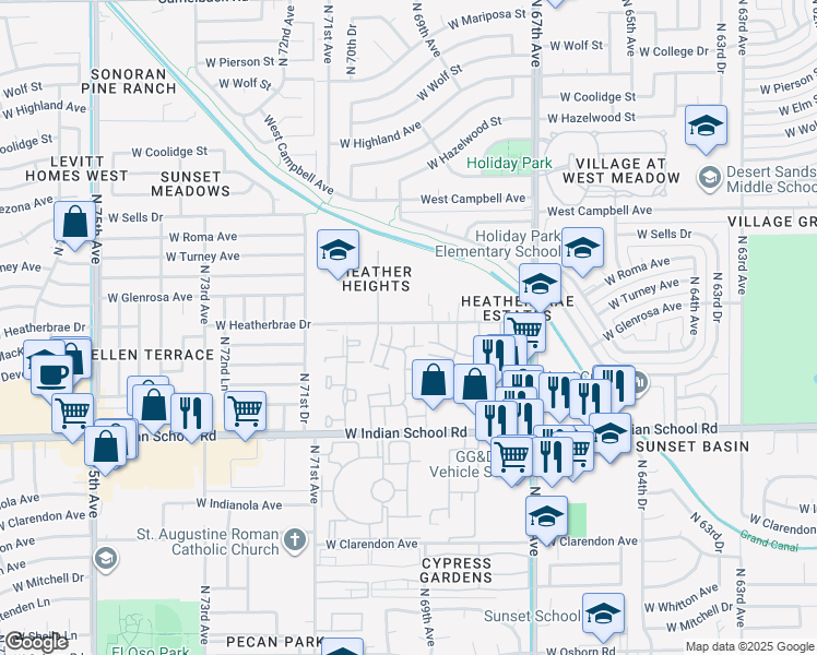 map of restaurants, bars, coffee shops, grocery stores, and more near 4242 North 69th Drive in Phoenix