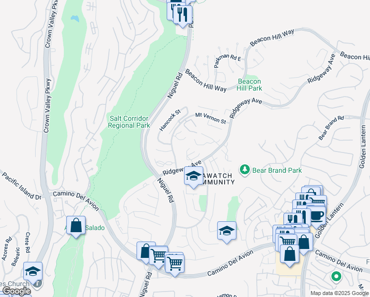map of restaurants, bars, coffee shops, grocery stores, and more near 8 Bawley Street in Laguna Niguel