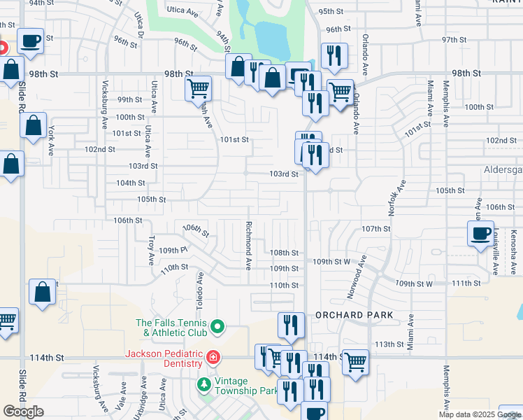 map of restaurants, bars, coffee shops, grocery stores, and more near 4417 106th Street in Lubbock