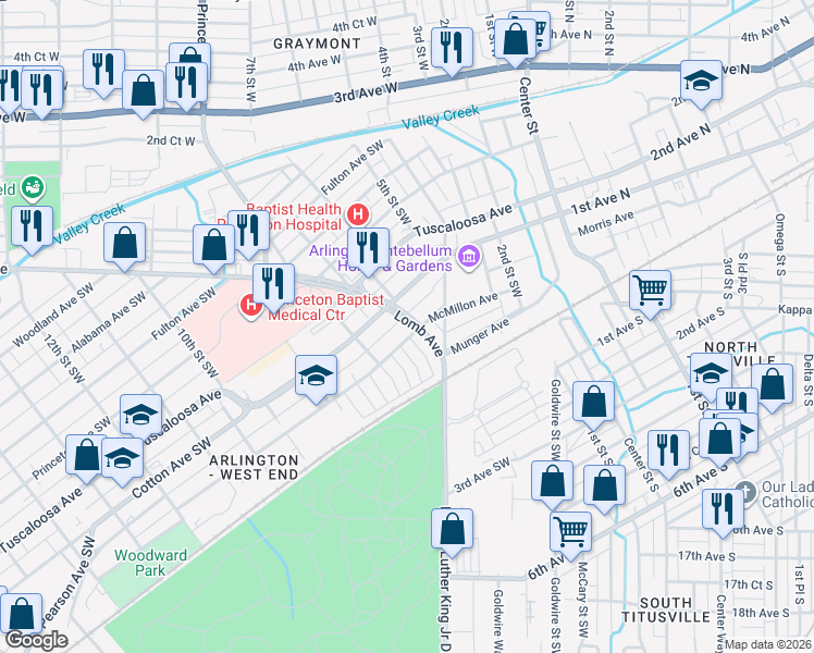 map of restaurants, bars, coffee shops, grocery stores, and more near 608 McMillon Avenue in Birmingham