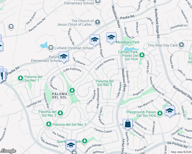 map of restaurants, bars, coffee shops, grocery stores, and more near 43019 Camino Caruna in Temecula