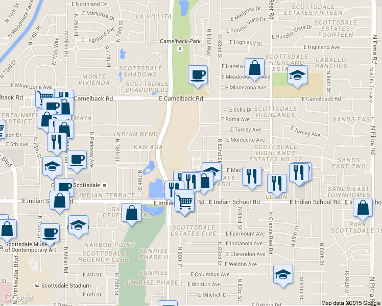 map of restaurants, bars, coffee shops, grocery stores, and more near 4289 North Hayden Road in Scottsdale