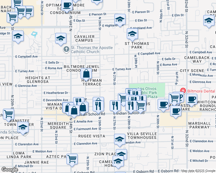 map of restaurants, bars, coffee shops, grocery stores, and more near 4241 North 26th Street in Phoenix