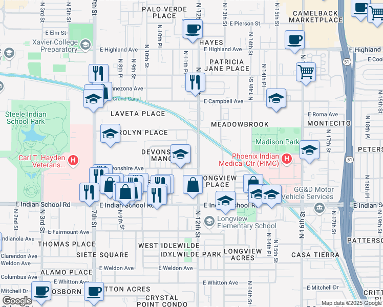 map of restaurants, bars, coffee shops, grocery stores, and more near 4241 North 11th Place in Phoenix