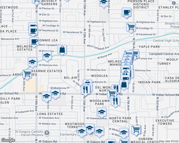 map of restaurants, bars, coffee shops, grocery stores, and more near 1326 West Heatherbrae Drive in Phoenix