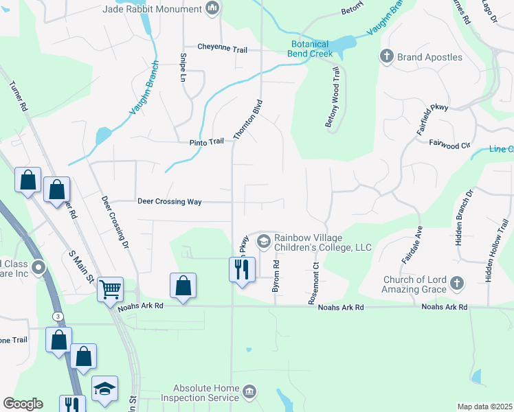 map of restaurants, bars, coffee shops, grocery stores, and more near 9419 Rocky Court in Jonesboro