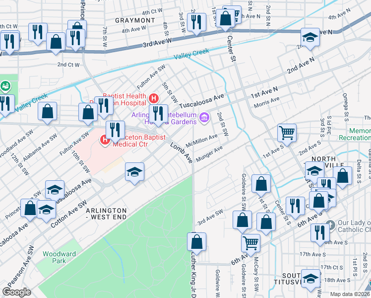map of restaurants, bars, coffee shops, grocery stores, and more near 608 McMillon Avenue in Birmingham