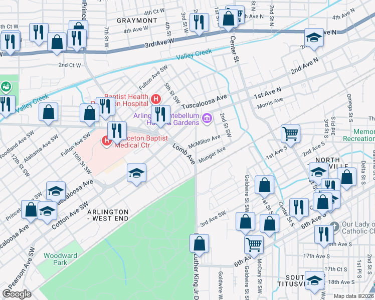 map of restaurants, bars, coffee shops, grocery stores, and more near 608 McMillon Avenue in Birmingham