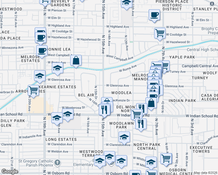 map of restaurants, bars, coffee shops, grocery stores, and more near 1326 West Heatherbrae Drive in Phoenix