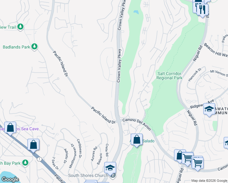map of restaurants, bars, coffee shops, grocery stores, and more near 31982 Mount Rainier Drive in Laguna Niguel