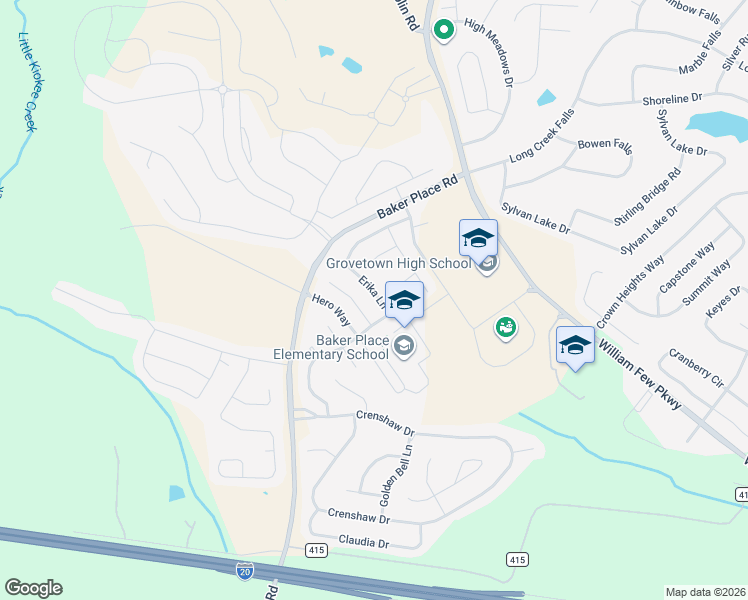 map of restaurants, bars, coffee shops, grocery stores, and more near 823 Erika Lane in Grovetown