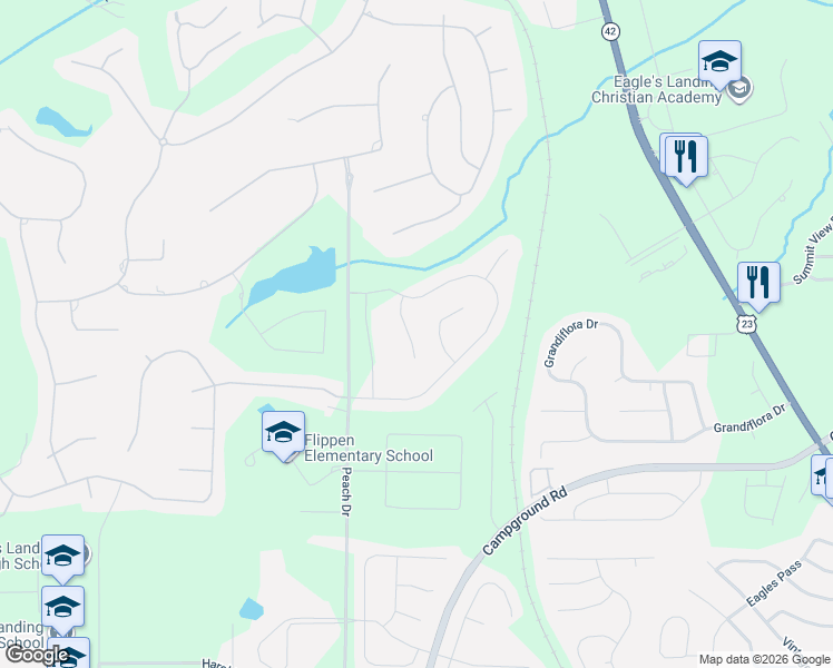 map of restaurants, bars, coffee shops, grocery stores, and more near 427 Heathcliff Court in McDonough