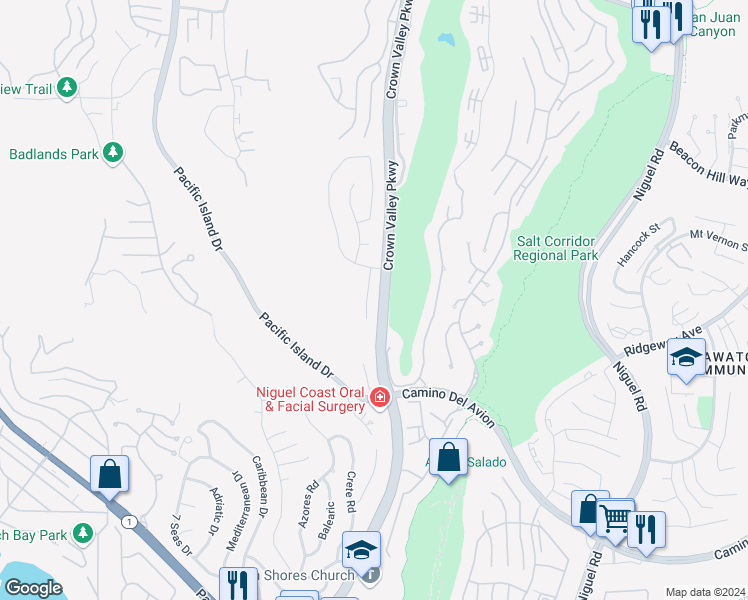 map of restaurants, bars, coffee shops, grocery stores, and more near 31982 Mount Rainier Drive in Laguna Niguel