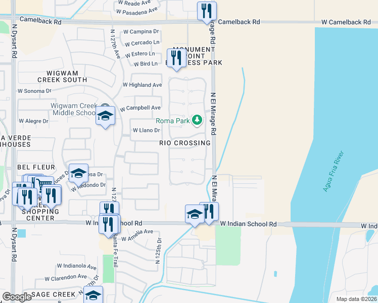 map of restaurants, bars, coffee shops, grocery stores, and more near 12362 West Glenrosa Avenue in Avondale