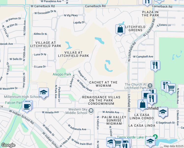 map of restaurants, bars, coffee shops, grocery stores, and more near 295 North Cloverfield Terrace in Litchfield Park