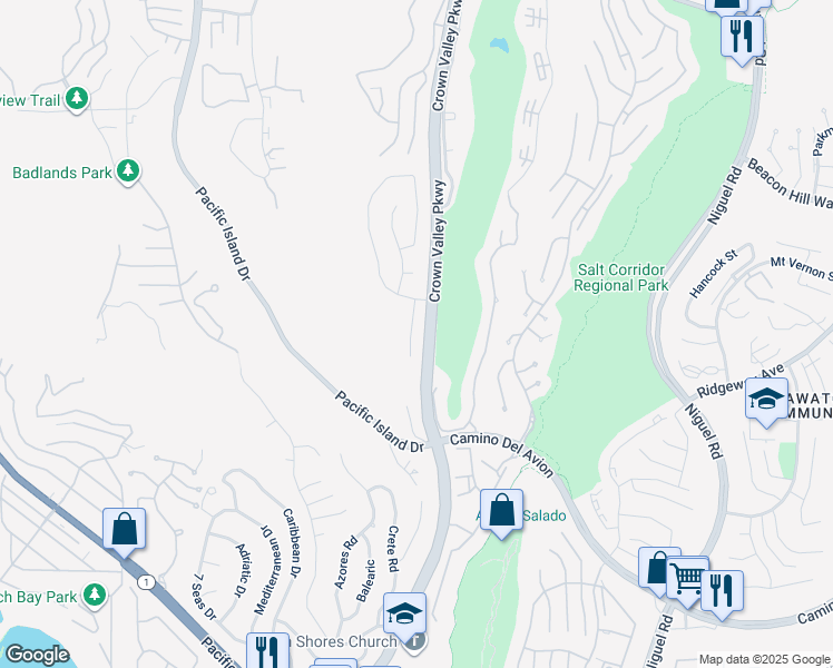 map of restaurants, bars, coffee shops, grocery stores, and more near 31992 Mount Rainier Drive in Laguna Niguel