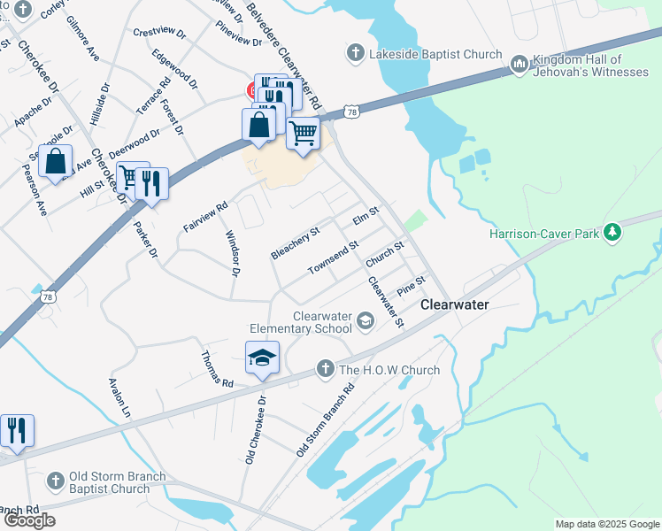 map of restaurants, bars, coffee shops, grocery stores, and more near 20 Townsend Street in Clearwater
