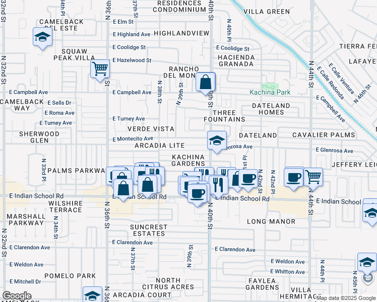 map of restaurants, bars, coffee shops, grocery stores, and more near 3902 East Heatherbrae Drive in Phoenix