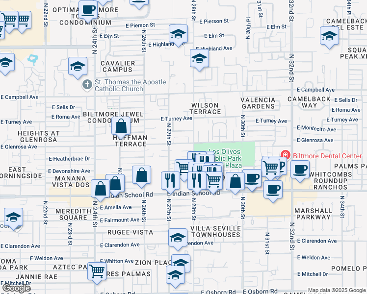 map of restaurants, bars, coffee shops, grocery stores, and more near in Phoenix