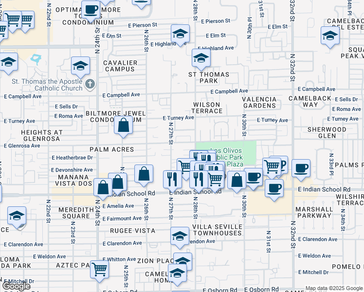 map of restaurants, bars, coffee shops, grocery stores, and more near in Phoenix