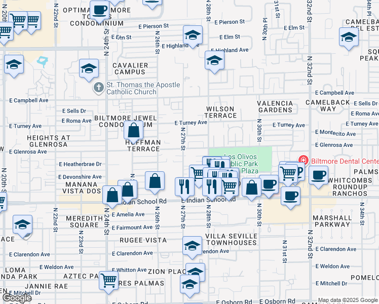 map of restaurants, bars, coffee shops, grocery stores, and more near in Phoenix