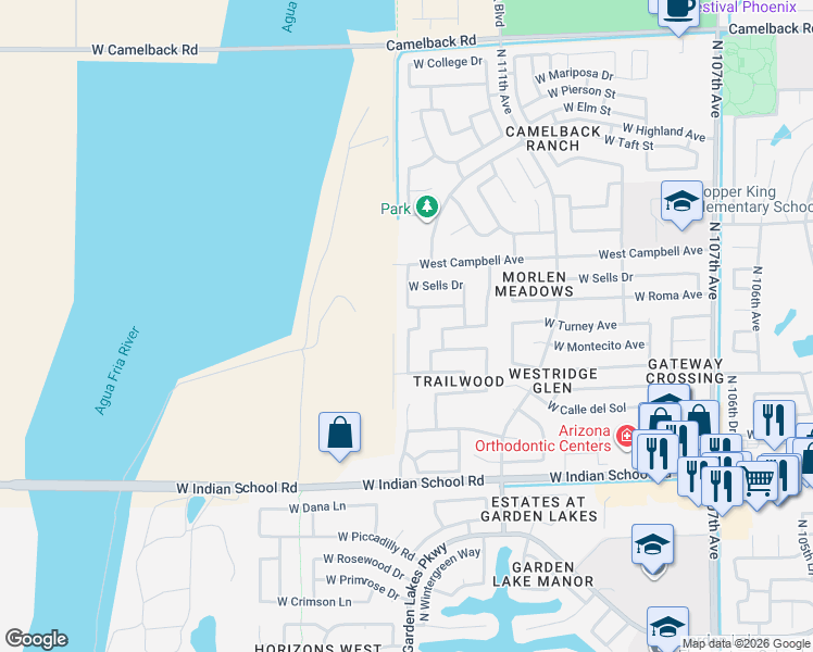 map of restaurants, bars, coffee shops, grocery stores, and more near 11305 West Turney Avenue in Phoenix
