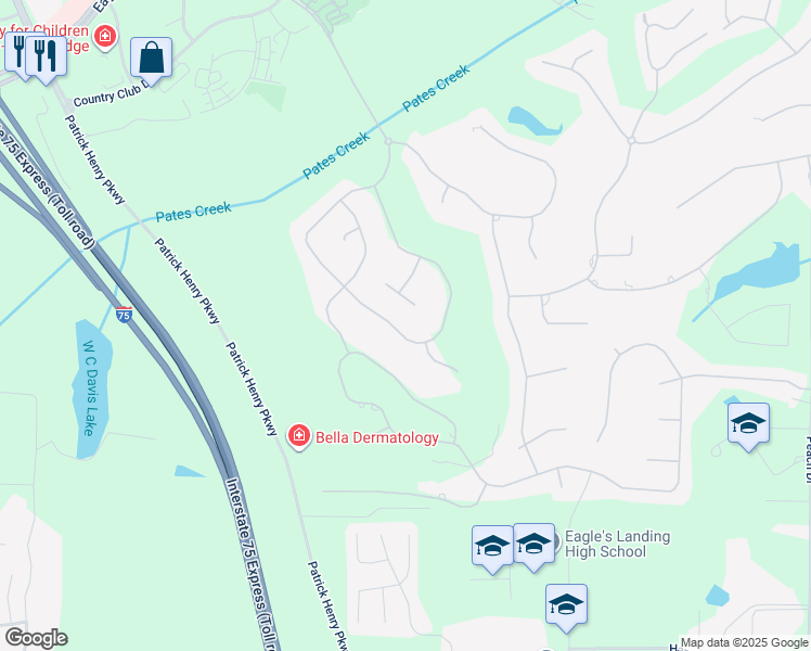 map of restaurants, bars, coffee shops, grocery stores, and more near 144 Glen Eagle Way in McDonough