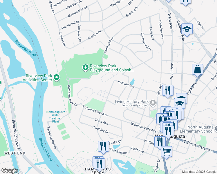 map of restaurants, bars, coffee shops, grocery stores, and more near 604 Alta Vista Avenue in North Augusta