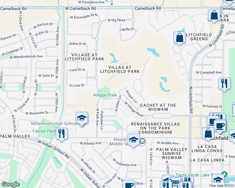 map of restaurants, bars, coffee shops, grocery stores, and more near 887 West Palo Brea in Litchfield Park