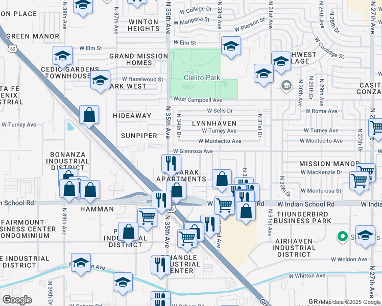 map of restaurants, bars, coffee shops, grocery stores, and more near 4235 North 35th Avenue in Phoenix