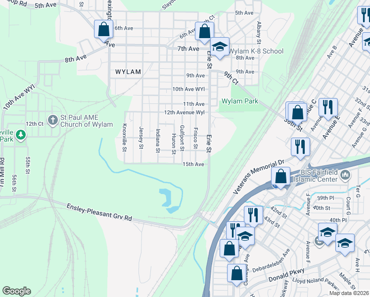 map of restaurants, bars, coffee shops, grocery stores, and more near 1323 Gulfport Street in Birmingham