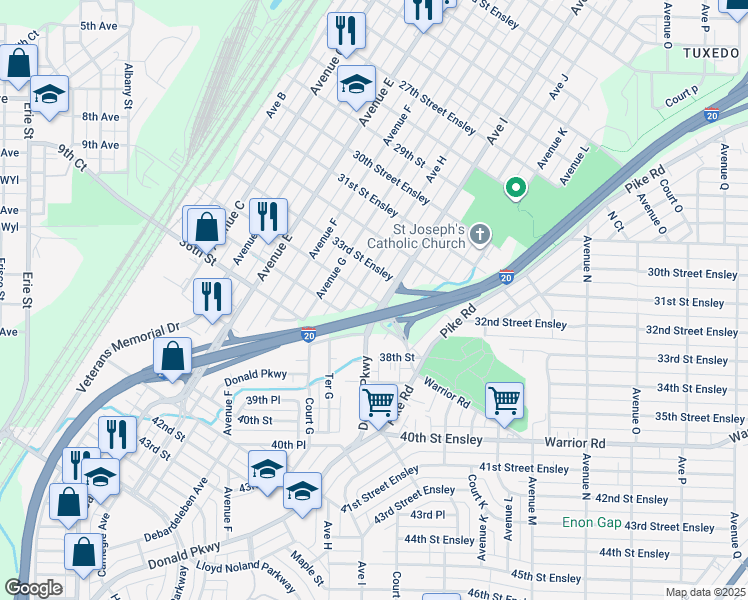 map of restaurants, bars, coffee shops, grocery stores, and more near 1428 34th Street in Birmingham