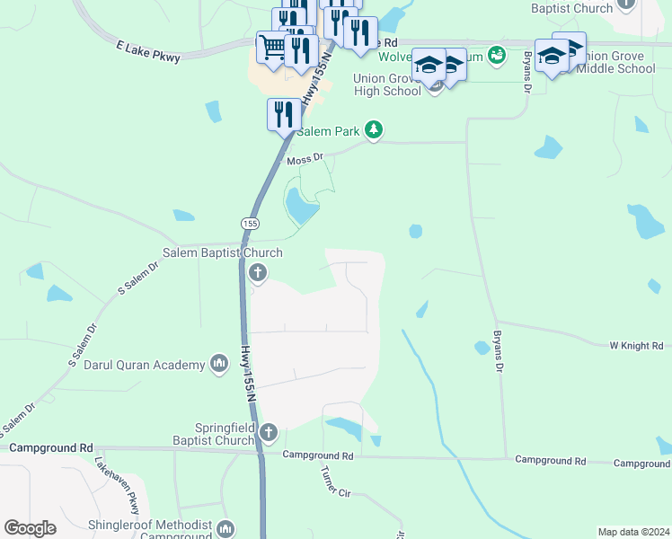 map of restaurants, bars, coffee shops, grocery stores, and more near 575 Jana Lane in McDonough