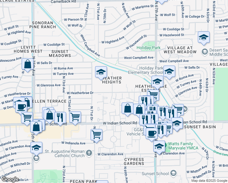 map of restaurants, bars, coffee shops, grocery stores, and more near 4301 North 70th Avenue in Phoenix