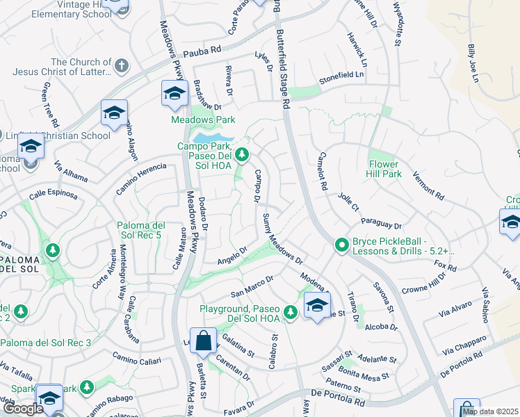 map of restaurants, bars, coffee shops, grocery stores, and more near 32682 Campo Drive in Temecula