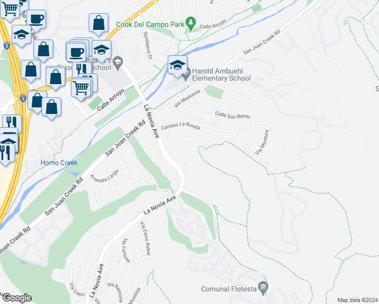 map of restaurants, bars, coffee shops, grocery stores, and more near 27902 Via Madrina in San Juan Capistrano