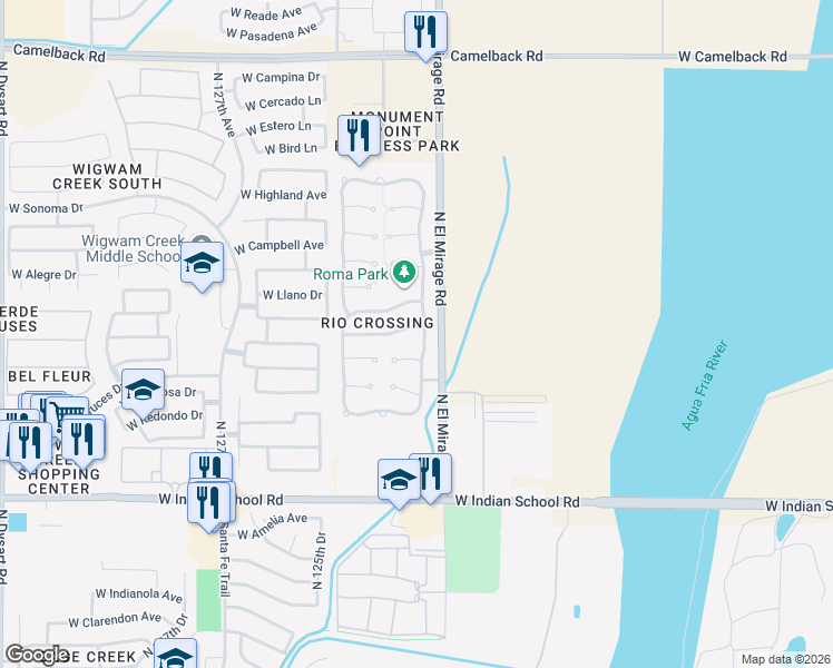 map of restaurants, bars, coffee shops, grocery stores, and more near 4405 North 123rd Drive in Avondale