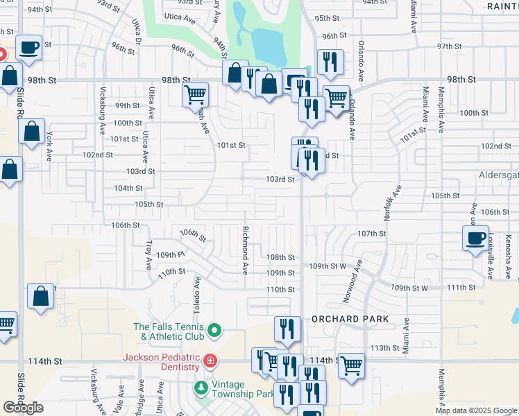 map of restaurants, bars, coffee shops, grocery stores, and more near 4422 106th Street in Lubbock