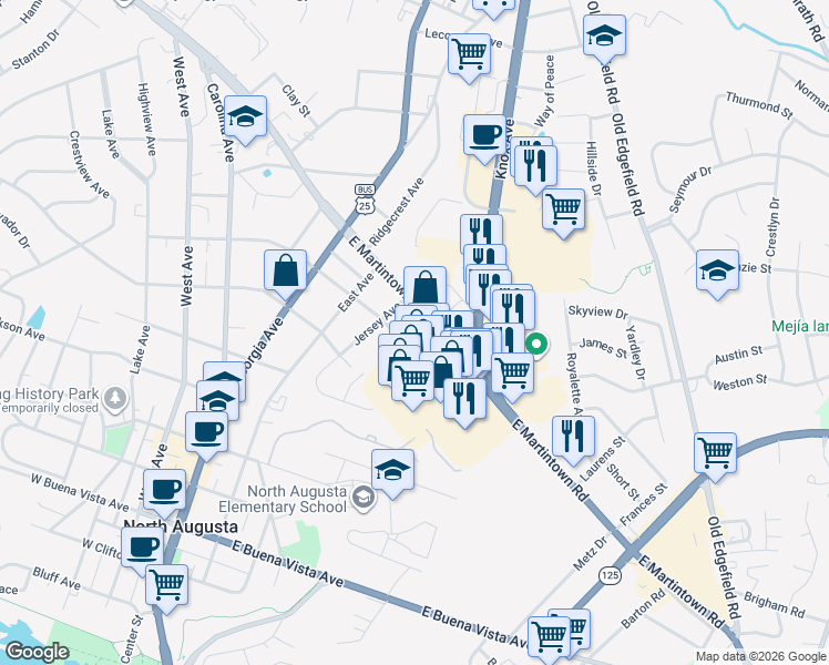 map of restaurants, bars, coffee shops, grocery stores, and more near 936 Bama Street in North Augusta