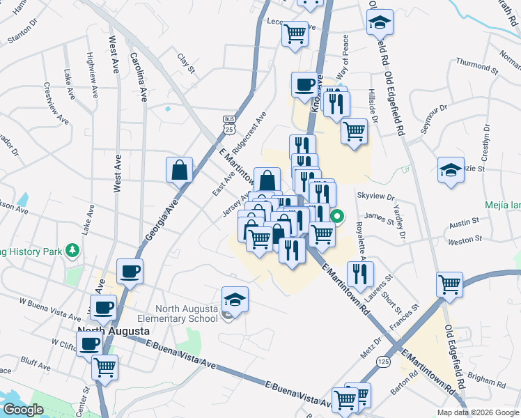 map of restaurants, bars, coffee shops, grocery stores, and more near 936 Bama Street in North Augusta