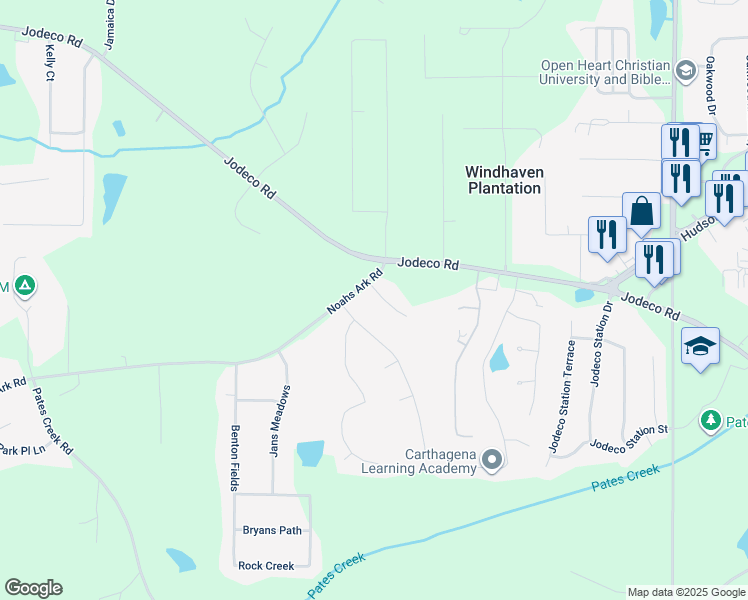 map of restaurants, bars, coffee shops, grocery stores, and more near 102 Jodeco Way in Stockbridge