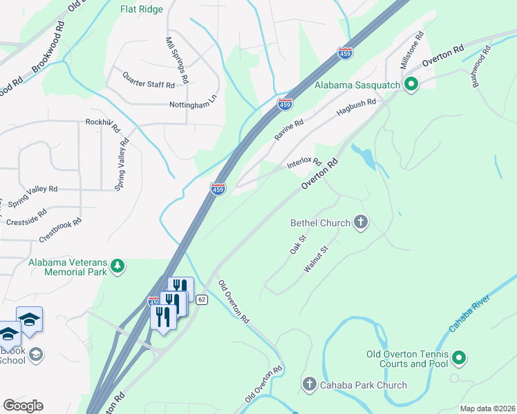 map of restaurants, bars, coffee shops, grocery stores, and more near 4680 Overton Road in Birmingham