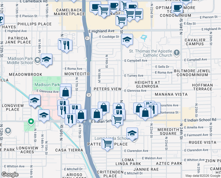 map of restaurants, bars, coffee shops, grocery stores, and more near 4229 North 19th Street in Phoenix
