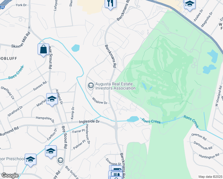 map of restaurants, bars, coffee shops, grocery stores, and more near 2674 Coventry Road in Augusta