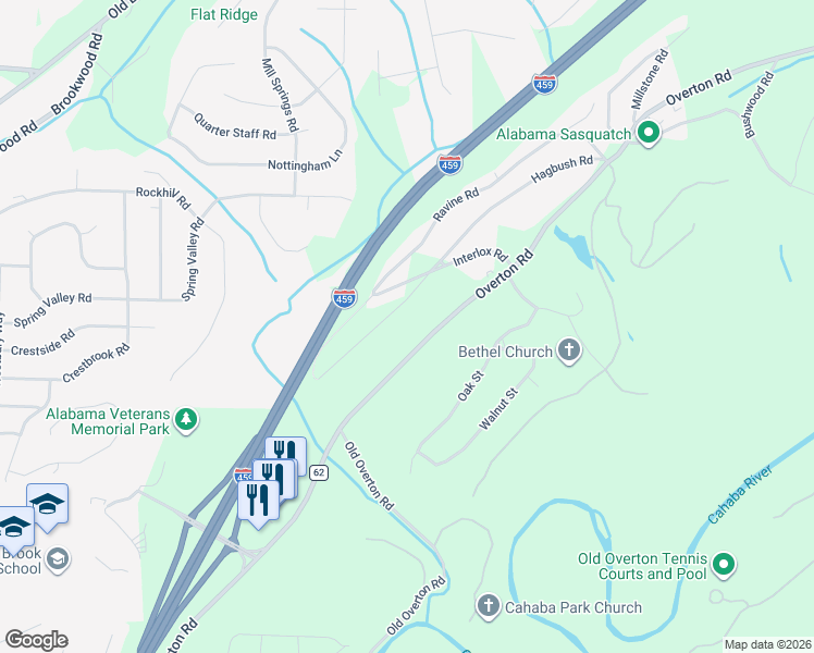 map of restaurants, bars, coffee shops, grocery stores, and more near 4680 Overton Road in Birmingham