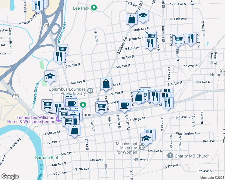 map of restaurants, bars, coffee shops, grocery stores, and more near 1008 3rd Avenue South in Columbus