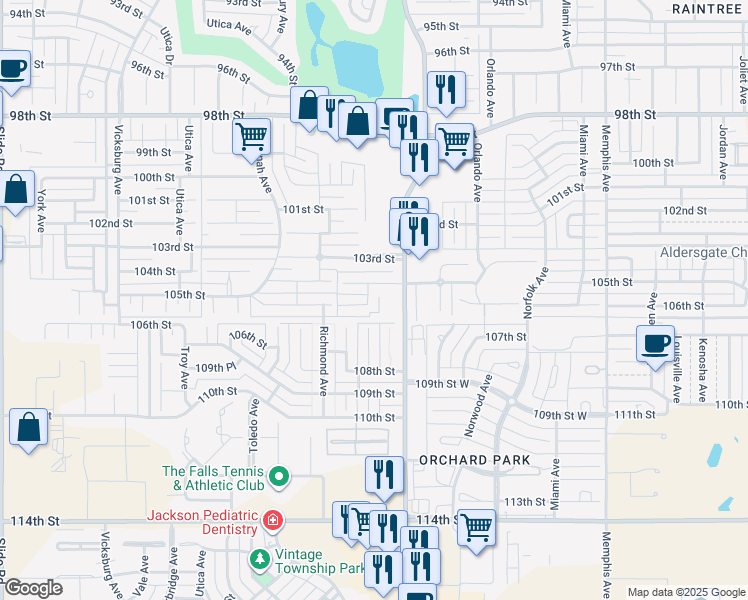 map of restaurants, bars, coffee shops, grocery stores, and more near 10505 Quinton Avenue in Lubbock